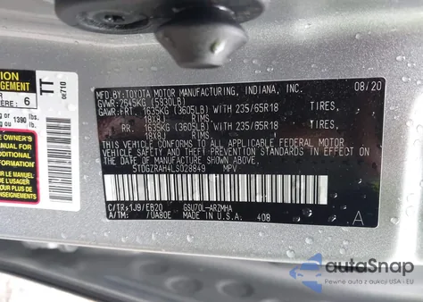 2020 Toyota Highlander Xle из США, поврежденный, VIN 5TDGZRAH4LS028849